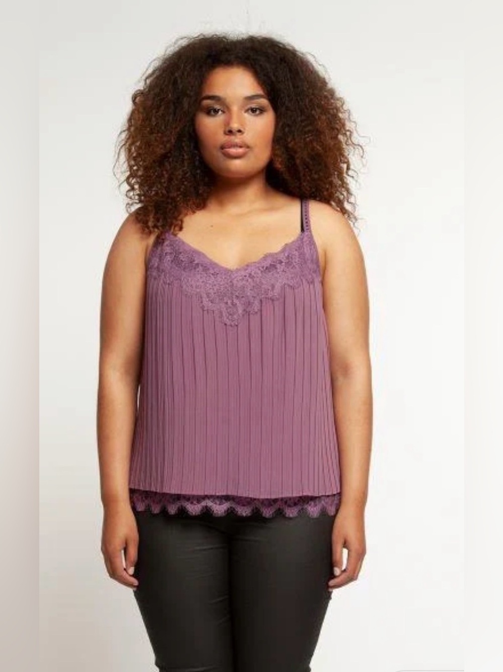 Dex Ruched Tiered Camisole Tank Top Purple Mauve Plus Size 2X Lace Sexy Pretty